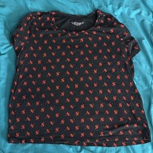 Victoria's Secret Black Tee with Red Logo Allover